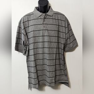 Men's Equus Polo Shirt Size Large Gray and Black Stripe